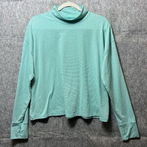 Lands End Long Sleeve Mock Neck Top Womens Large‎ Stripe Layering Thumbhole